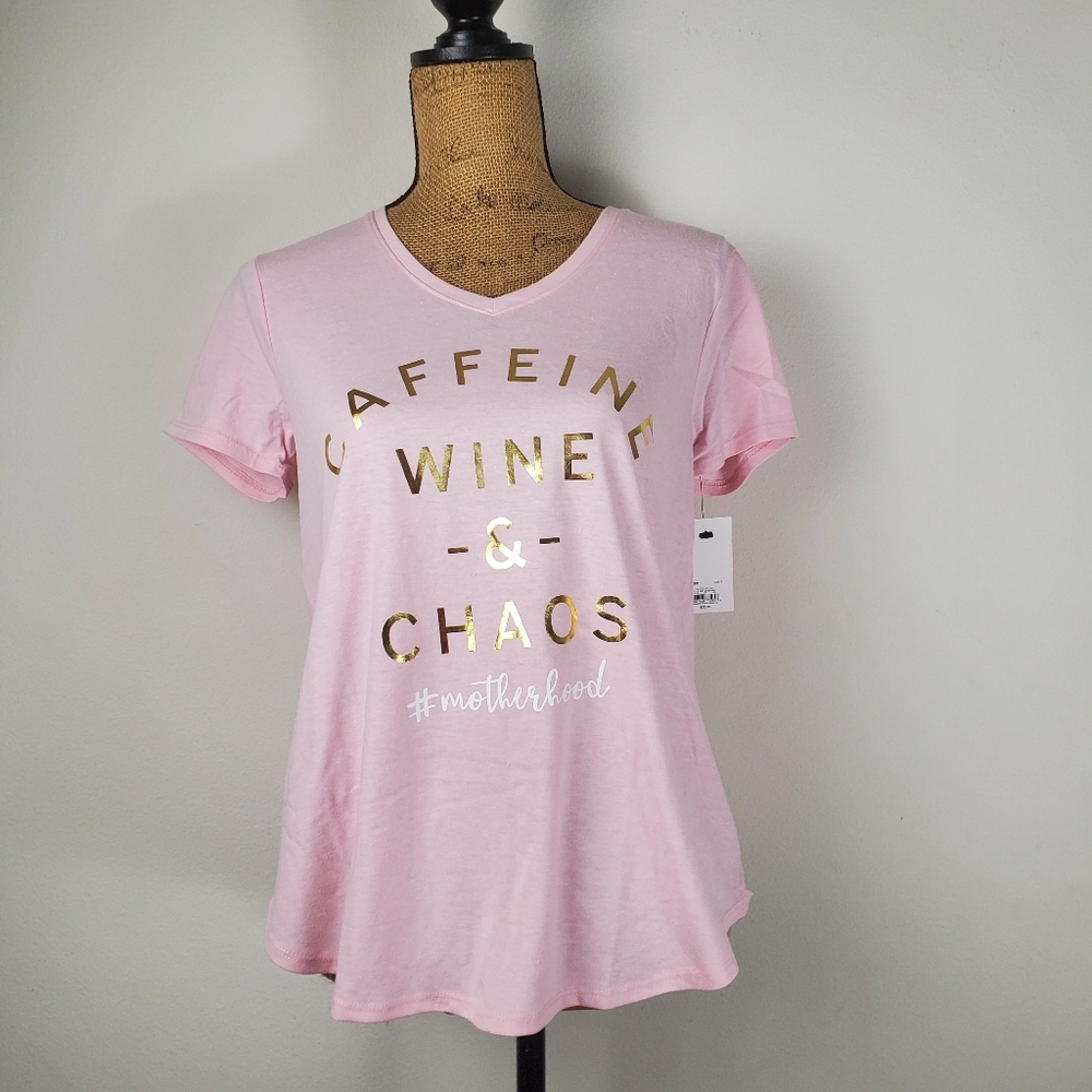 NEW Kohl's Celebrate Together T Shirt Caffine Wine & Chaos #Motherhood Baby Pink
